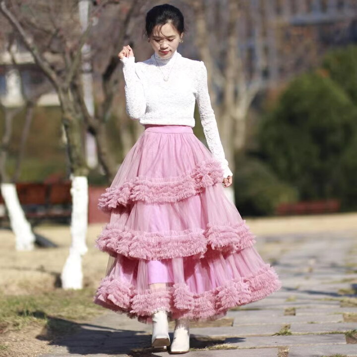 楽天市場】ティアードレーススカート プリーツメッシュスカート  