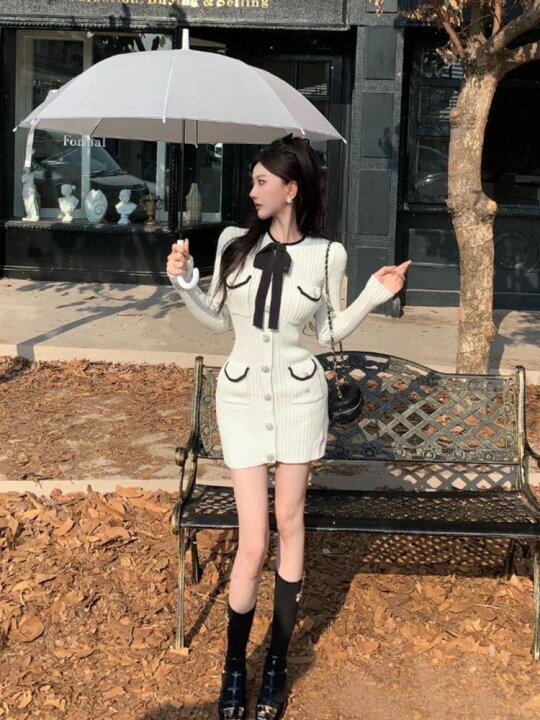 楽天市場】ビジューリボンニットワンピース ビックリボン ニット  