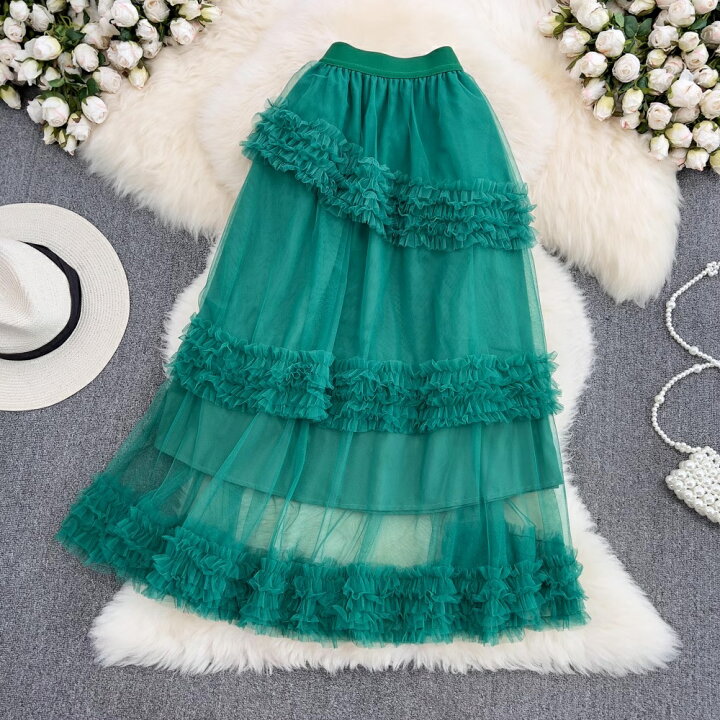 楽天市場】シアーフリルレイヤードボリュームチュールスカート  