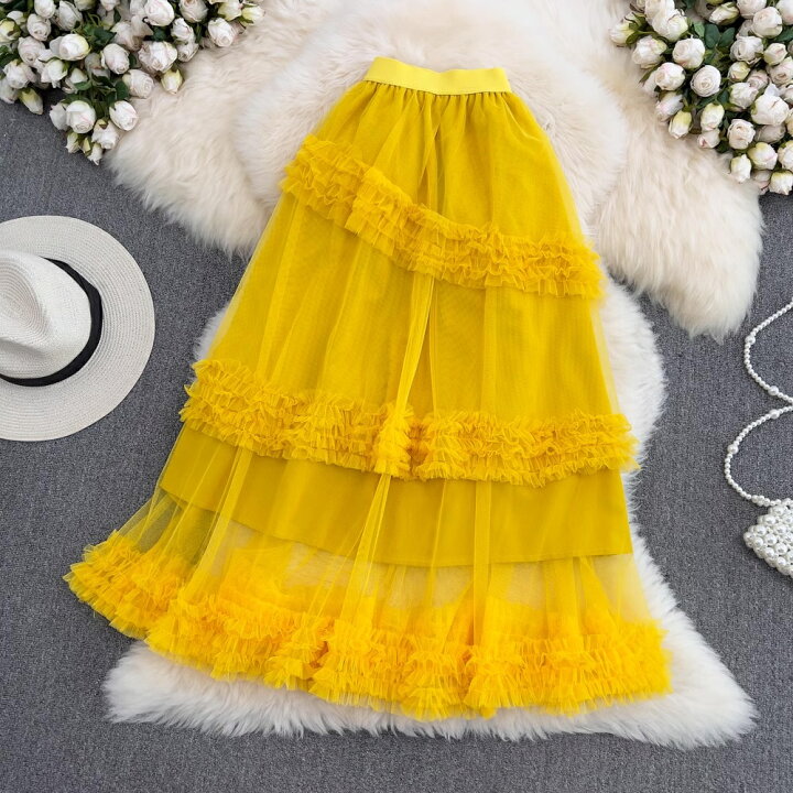 楽天市場】シアーフリルレイヤードボリュームチュールスカート  