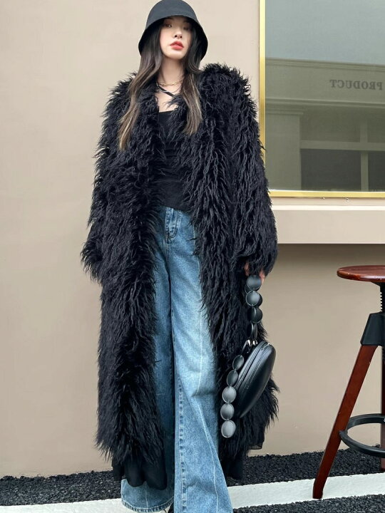 楽天市場】ロングファーコート フェイクファー ロングファー 
