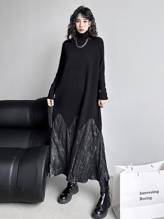 楽天市場】ハイネックゆったり切替ロングニットワンピース ワンピース  