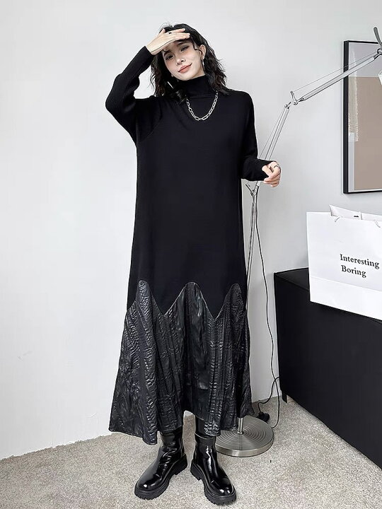 楽天市場】ハイネックゆったり切替ロングニットワンピース ワンピース 