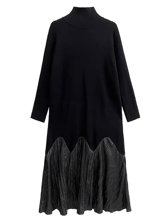 楽天市場】ハイネックゆったり切替ロングニットワンピース ワンピース  