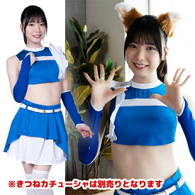 FブルーダンスOチアガールX チアガール風コスチューム セクシー応援団 衣装 ブルー×ホワイト スカート付き イベント用