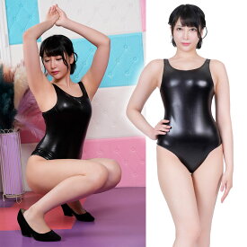 ラバー競泳水着 光沢フェイクレザー風競泳水着 ブラック ハイネック セクシー コスプレ 撮影会 衣装