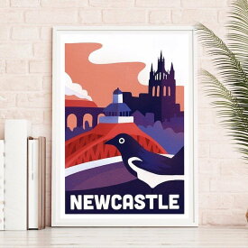 Newcastle A3 アート ポスター ニューカッスル 北欧 イラスト 景色 鳥 bird 動物 ネイチャー 観光 ヨーロッパ ポップ カラフル 北欧 リビング インテリア オシャレ 部屋 カフェ トイレ かわいい ホテル 玄関 壁掛け オススメ 人気 イギリス ロンドン ポップ Art Poster