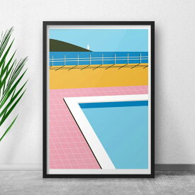 Beachside Pool Print (30 x 40cm) アート ポスター 北欧 サマー 夏 プール 海 シティーポップ 景色 リビング キッチン 玄関 ポップアート 壁掛け カフェ トイレ ホテル シンプル おしゃれ お洒落 かわいい イラスト インテリア 縦長 デザイン オブジェ Pop Art Poster