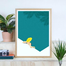 Tropical Bathing Pool Print (30 x 40cm) アート ポスター 北欧 プール 女性 エメラルド グリーン 旅行 景色 リビング キッチン 玄関 ポップアート 壁掛け カフェ トイレ ホテル シンプル おしゃれ お洒落 かわいい イラスト インテリア 縦長 デザイン Pop Art Poster