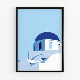 Santorini in Greece poster print (30 x 40cm) ポップ アート ポスター ブルー ギリシャ サントリーニ島 北欧 デザイン 建築 旅行 ホテル 景色 リビング キッチン 玄関 壁掛け カフェ トイレ おしゃれ お洒落 かわいい 美しい イラスト インテリア Art Poster