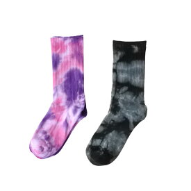 【IMPORT POP SOCKS】タイダイ ソックス 2足セット 靴下（ブラック/ パープル） | レディース メンズ アシンメトリー