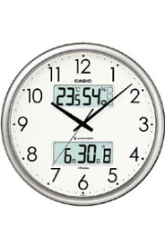カシオ 電波時計 壁掛け時計 デジタル アナログ 掛け時計 おしゃれな シルバー 銀 ケース ホワイト 白 文字板 アラビア数字（CL12JL03）見やすい 大型液晶 日付 曜日 カレンダー 温度 湿度計付き CASIO 電波掛け時計 オフィス用 壁掛け時計