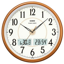 カシオ 電波時計 壁掛け時計 デジタル アナログ 掛け時計 おしゃれな パールブラウン 茶 シンプル 見やすい アラビア数字 (CL15JU50) ホワイト 白 文字盤 日付 曜日 カレンダー 温度 湿度計付き アナログ時計 カシオ 大型 電波掛時計 オフィス用 壁掛け時計