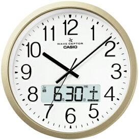 カシオ 電波時計 壁掛け時計 デジタル アナログ 掛け時計 おしゃれなシャンパンゴールド (CL15JU51) 見やすい 大型液晶 ホワイト 白 文字盤 アラビア数字 日付 曜日 カレンダー デュアルタイム プログラム時報付き CASIO 電波掛け時計 ウォールクロック