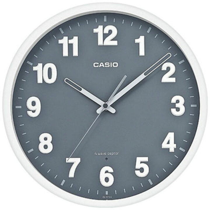 カシオ 電波時計 壁掛け時計 アナログ 掛け時計 おしゃれな グレー 文字盤 (CL18AP01) ホワイト 白 ケース シンプル 見やすい  アラビア数字 秒針 音がしない 秒針停止機能 CASIO 電波掛時計 静かな ウォールクロック ＭＤＣギフト