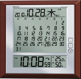 壁掛け時計 電波時計 デジタル 掛け時計 おしゃれな ブラウン 茶 見やすい アラビア数字 大型液晶 日付 曜日 カレンダー 月間表示 六曜表示 温度 湿度計 セイコー SEIKO 電波掛け時計 置き時計にもなる自立スタンド付き ウォールクロック (SCW17-P6301)