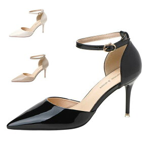 パンプス ストラップ 痛くない 歩きやすい 走れる 楽 6.5cm/8.5cmヒール レディース アンクルストラップ ポインテッドトゥ ストラップ セパレート 大きいサイズ 結婚式