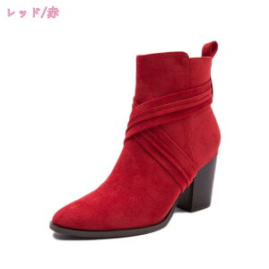 ブーツ レディース ショートブーツ 靴 ポインテッドトゥ チャンキーヒール スエード調 疲れにくい 軽量 ブラック ベージュ ローヒール 美脚 太ヒール 生地巻き ブーティ プラットフォーム