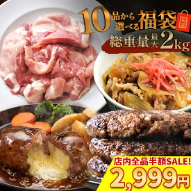 ＼期間限定 半額 5,998円→2,999円／ 【 最大 2kg10品から選べる 】 福袋 ハンバーグ 確定 福袋 訳あり 肉 食品 はしっこ豚 牛丼 豚肉 はしっこ 焼肉 チーズインハンバーグ おつまみ 選べる福袋 冷凍食品 冷凍 時短 惣菜 0617 父の日 お中元 御中