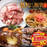 ＼店内全品 半額 2,999円& ポイント10倍 ／ 【 10品から選べる最大 2.5kg 】 選べる 福袋 ハンバーグ 確…
