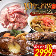 ＼楽天スーパーSALE 半額 2,999円&ポイント最大10倍／【 10品から選べる最大 2kg 】 選べる 福袋 ハンバ…