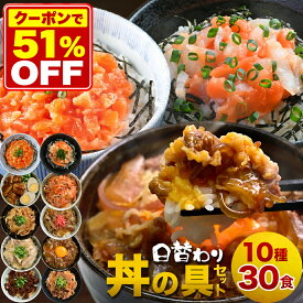 ＼9/20限定！クーポンで51％OFF／ 丼の具 10種 30食セット 牛丼・角煮・カルビ・生姜焼き・豚キムチ 海鮮丼 豚丼 サーモン レトルト 冷凍 牛丼の具 丼 レンジ調理 福袋 食品 おつまみ 冷凍食品 時短 肉 仕送り 詰め合わせ 敬老の日