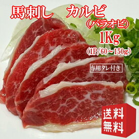 送料無料【1kg】馬刺し　バラオビ(カルビ)　タレ付き　（1P/60〜150g） 中国内モンゴル産（遼寧省蓋州市）/馬刺
