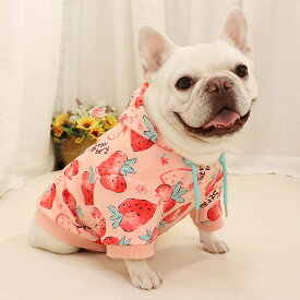 犬服　ペット服　ドッグウェア　いちご柄　パーカー　春服　夏服　伸縮性　可愛い　SーXXLサイズ　小型犬　中型犬　全犬種