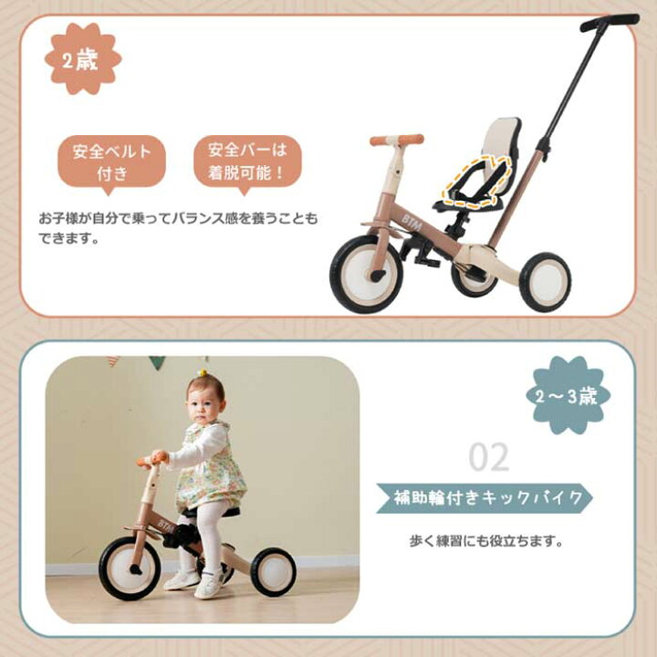 楽天市場】子供用三輪車 5in1 BTM 手押し棒付き 乗用玩具 ベビーカー 