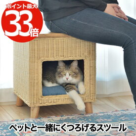 ペットスツール 椅子 ローテーブル 【送料無料】 2WAY ペットハウス 猫ちぐら スツール ペットグッズ 猫 犬 小型犬 小動物 クッション 木製 ペット ラタン ベッド 収納 脚付 ボックス 四角 天然木 パイン ナチュラル かわいい シンプル インテリア おしゃれ 北欧 新生活