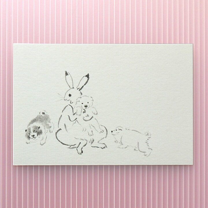 楽天市場 和紙の絵葉書 鳥獣戯画風 年賀状 卯 兎 戌 子犬 干支年賀はがき うさぎとこいぬ 2枚入 和紙の店 めでたや 楽天市場店