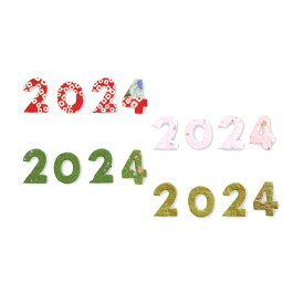 お祝いオーナメント 2024シール (4色各2セット入) 和紙 パーツ 手作り 年賀状 素材 西暦 2024年 令和6年 コラージュ 手芸 材料 お正月 かわいい