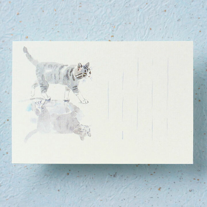楽天市場 和紙の絵葉書 イラスト ポストカード 梅雨 ネコ 季節の絵はがき 初夏 猫と水たまり 和紙の店 めでたや 楽天市場店