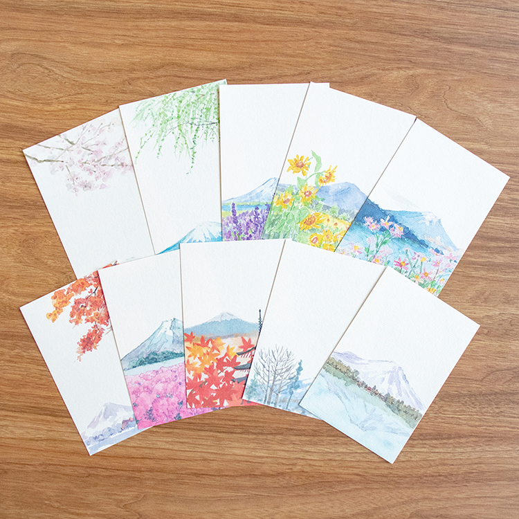 和紙の絵葉書 ポストカード 自然 風景 イラスト季節の絵はがき 四季の富士山セット10枚入 : 和紙の店 めでたや 店