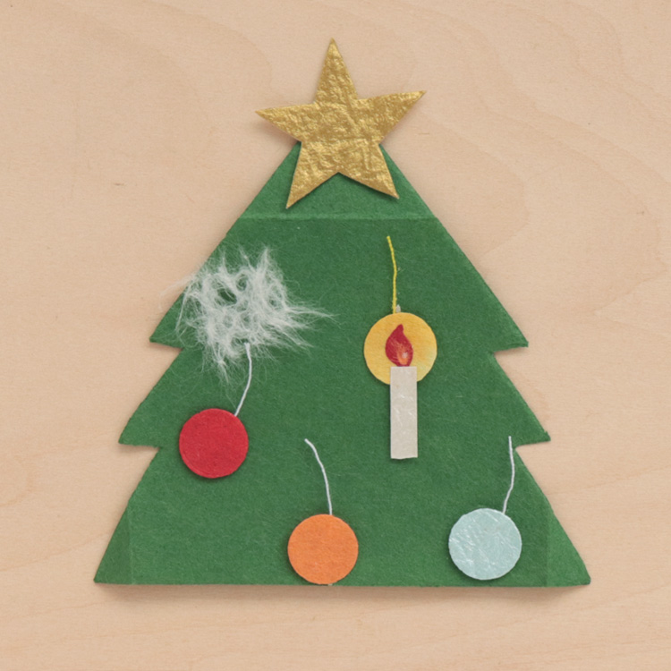 めでたや手作りカードにクリスマスツリー もみの木の切り絵 和紙パーツ ツリー