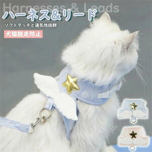 ハーネス リード セット 猫 犬 可愛い 胴輪 小型犬 着脱簡単 引っ張り防止 天使 リード付き 子犬 超小型犬 お散歩 お出かけ 抜けない ウェアハーネス マジックテープ プレゼント 中型犬 大型