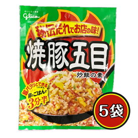 グリコ　焼豚五目炒飯の素　5袋　チャーハン　ポイント消化　送料無料　お試し　料理