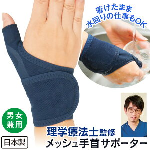 理学療法士監修メッシュ手首サポーター<ネイビー ベージュ|左手用 右手用>