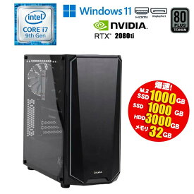 当日出荷 【中古】ゲーミングPC 自作 BTO Windows11 Core i7 9700K 3.60GHz メモリ32GB NVMe M.2 SSD1TB HDD3TB ドライブレス RTX 2080ti VRAM11GB Type-C HDMI DisplayPort 初期設定済 90日保証 ゲームPC