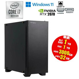 当日発送 限定1台 ハイエンドモデル【中古】 静音 自作 ゲーミングPC Windows11 Core i7 10700 2.90GHz メモリ32GB SSD(NVMe)1TB SSD1TB HDD3TB ドライブレス GeForce RTX2070 HDMI DisplayPort 初期設定済 90日保証