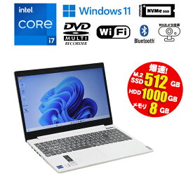 当日出荷 限定1台 【中古】 ノートパソコン Lenovo IdeaPad L3 15ITL6 Windows11 Core i7 1165G7 2.80GHz メモリ8GB M.2SSD512GB(NVMe) HDD1TB 15.6型ワイド フルHD DVDマルチドライブ テンキー 無線LAN Bluetooth WEBカメラ HDMI 初期設定済 90日保証 第11世代CPU搭載