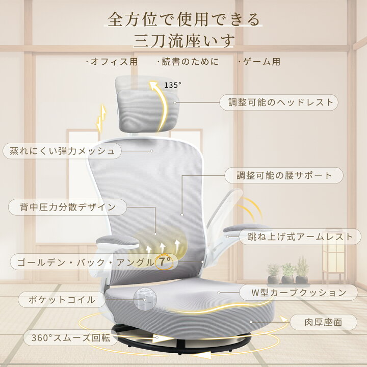 楽天市場】Dowinx 座椅子 LS-6671B メッシュ オフィスチェア 360°回転 