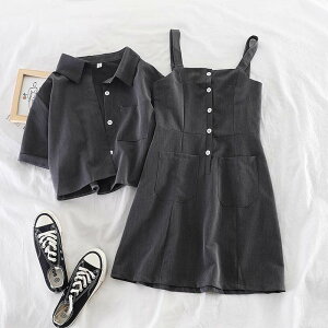 【P2倍&クーポン有】セットアップ 上下セット キャミソール 春 夏 ミニ ショート丈 半袖 襟付き Aライン 羽織り ハイウエスト 肩だし 肌みせ ポケット ブラック グレー 無地 M L 薄手 1枚で決ま