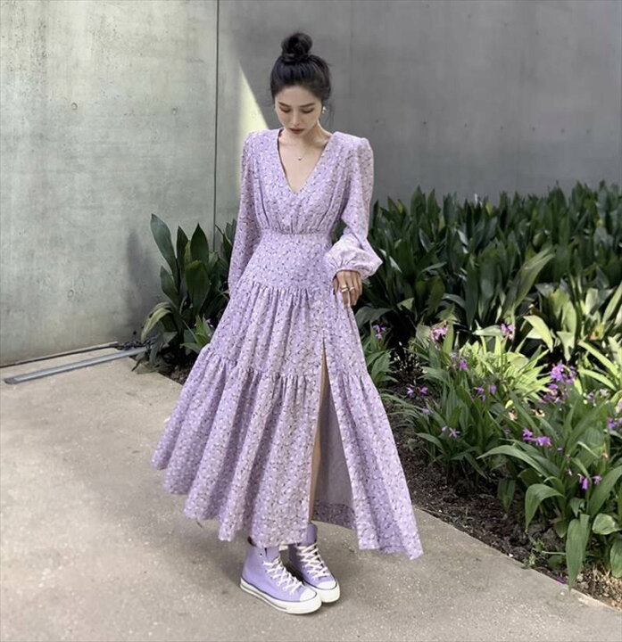 楽天市場】【全品ポイント2倍中!】小花柄 Vネック サイドスリット 