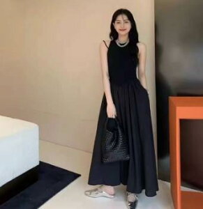 【P2倍&クーポン有】マキシ丈 肩だし ワンピース レディース 袖なし ラウンドネック Aライン ブラック 黒 カーキグリーン 無地 L XL LL 2XL 3L パーティー 式典 イベント リゾート 旅行 ホテル レ