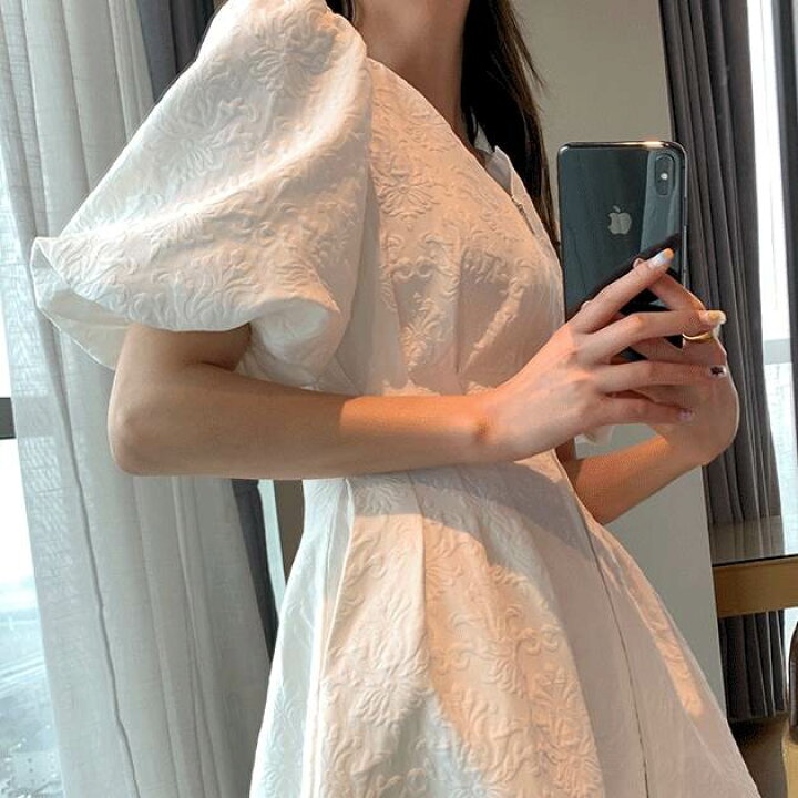 楽天市場】【P2倍&クーポン有】パフスリーブ ミモレ丈 ワンピドレス  