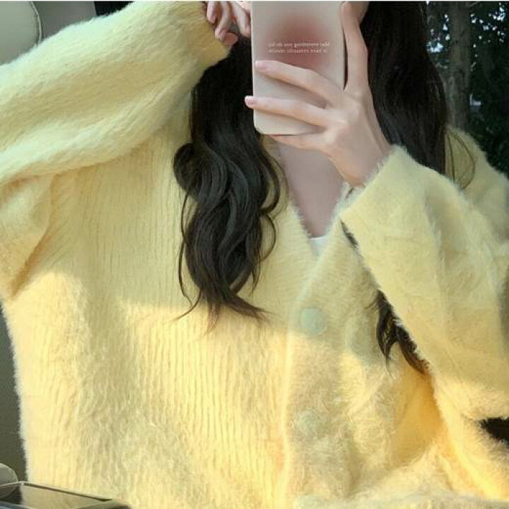 楽天市場】【P3倍&クーポン有】ふわふわ Vネック 長袖 ニット 黄色  