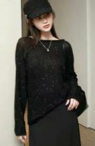 【P2倍&クーポン有】トップス ニット セーター プルオーバー 春 秋 冬 ミドル丈 長丈トップス 普通丈トップス 長袖 二の腕カバー ワンショルダー デコルテきれい 鎖骨きれい 肩だし 肌みせ