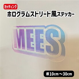 ホログラムストリート風ステッカー【横10cm～横30cm】 名入れオリジナル作成 屋外用防水シール 切文字 車 名前 名入れ 名前入り ステッカー 防水 表札 ポスト バイク 自転車 ストライダー ヘルメット 反射シール 盗難防止 自作 レインボー