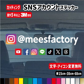 【アイコン・アカウント名変更無料！】SNSアイコン+アカウント名ステッカー【横15・30・60cm】 オリジナル 防水シール ステッカー カラー19色 車 会社 Instagram Twitter X YouTube Facebook LINE TikTok ユーチューブ
